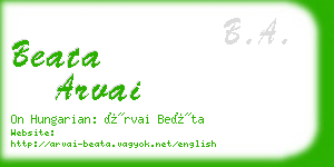beata arvai business card